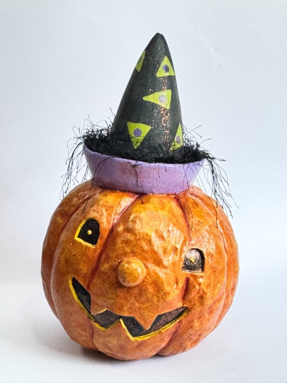 RAZ Imports Halloween Jack O Lantern Pumpkin Witch Hat Paper Mache 12" Licensed - Picture 2 of 7